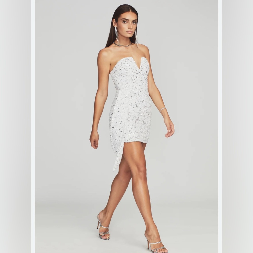 Omer Retrofete Strapless Silver Sequin Dress